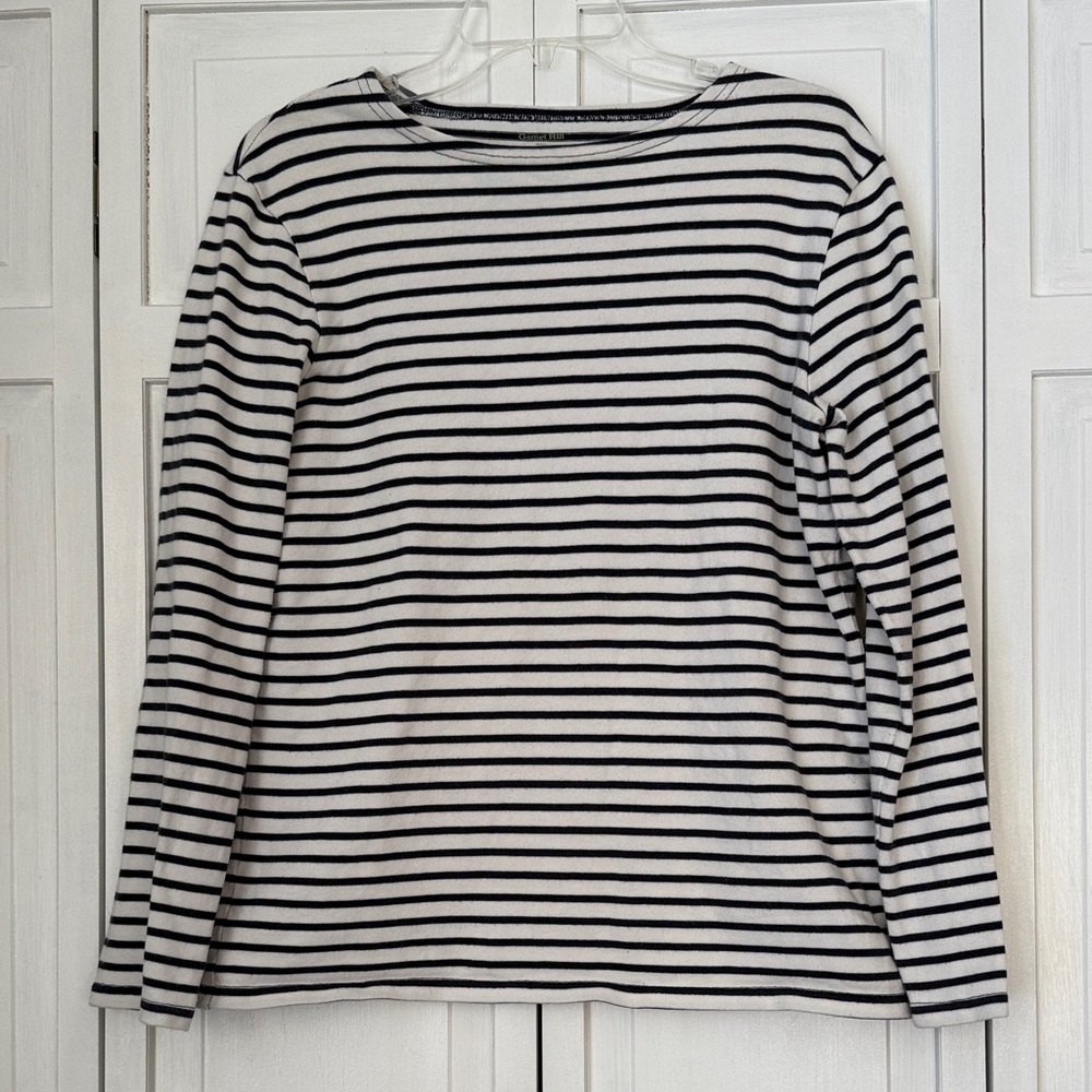 Garnet Hill Striped Navy and White Coastal Grandma Women's Top